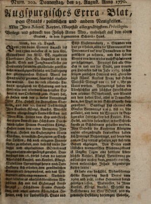 Augsburgische Ordinari Postzeitung von Staats-, gelehrten, historisch- u. ökonomischen Neuigkeiten (Augsburger Postzeitung) Donnerstag 23. August 1770