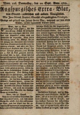 Augsburgische Ordinari Postzeitung von Staats-, gelehrten, historisch- u. ökonomischen Neuigkeiten (Augsburger Postzeitung) Donnerstag 20. September 1770