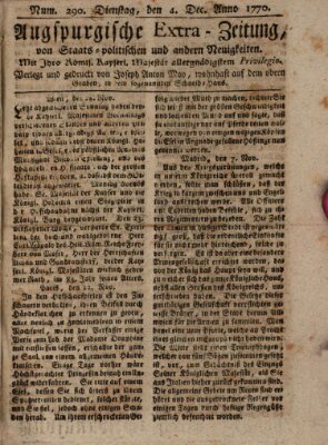 Augsburgische Ordinari Postzeitung von Staats-, gelehrten, historisch- u. ökonomischen Neuigkeiten (Augsburger Postzeitung) Dienstag 4. Dezember 1770