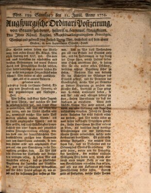 Augsburgische Ordinari Postzeitung von Staats-, gelehrten, historisch- u. ökonomischen Neuigkeiten (Augsburger Postzeitung) Samstag 11. Juni 1774