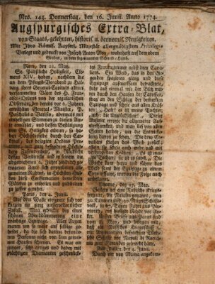 Augsburgische Ordinari Postzeitung von Staats-, gelehrten, historisch- u. ökonomischen Neuigkeiten (Augsburger Postzeitung) Donnerstag 16. Juni 1774