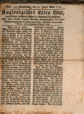 Augsburgische Ordinari Postzeitung von Staats-, gelehrten, historisch- u. ökonomischen Neuigkeiten (Augsburger Postzeitung) Donnerstag 30. Juni 1774