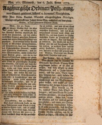 Augsburgische Ordinari Postzeitung von Staats-, gelehrten, historisch- u. ökonomischen Neuigkeiten (Augsburger Postzeitung) Mittwoch 6. Juli 1774