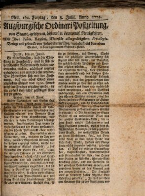 Augsburgische Ordinari Postzeitung von Staats-, gelehrten, historisch- u. ökonomischen Neuigkeiten (Augsburger Postzeitung) Freitag 8. Juli 1774