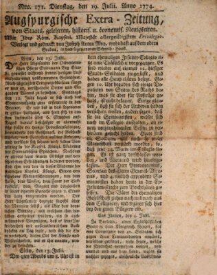 Augsburgische Ordinari Postzeitung von Staats-, gelehrten, historisch- u. ökonomischen Neuigkeiten (Augsburger Postzeitung) Dienstag 19. Juli 1774