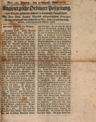 Augsburgische Ordinari Postzeitung von Staats-, gelehrten, historisch- u. ökonomischen Neuigkeiten (Augsburger Postzeitung) Freitag 5. August 1774