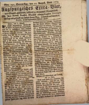 Augsburgische Ordinari Postzeitung von Staats-, gelehrten, historisch- u. ökonomischen Neuigkeiten (Augsburger Postzeitung) Donnerstag 11. August 1774