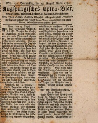 Augsburgische Ordinari Postzeitung von Staats-, gelehrten, historisch- u. ökonomischen Neuigkeiten (Augsburger Postzeitung) Donnerstag 18. August 1774