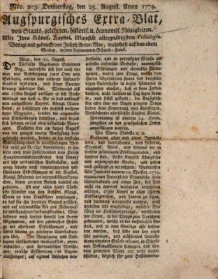 Augsburgische Ordinari Postzeitung von Staats-, gelehrten, historisch- u. ökonomischen Neuigkeiten (Augsburger Postzeitung) Donnerstag 25. August 1774