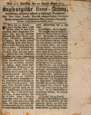 Augsburgische Ordinari Postzeitung von Staats-, gelehrten, historisch- u. ökonomischen Neuigkeiten (Augsburger Postzeitung) Dienstag 30. August 1774