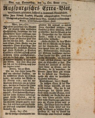 Augsburgische Ordinari Postzeitung von Staats-, gelehrten, historisch- u. ökonomischen Neuigkeiten (Augsburger Postzeitung) Donnerstag 13. Oktober 1774