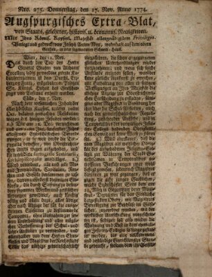 Augsburgische Ordinari Postzeitung von Staats-, gelehrten, historisch- u. ökonomischen Neuigkeiten (Augsburger Postzeitung) Donnerstag 17. November 1774