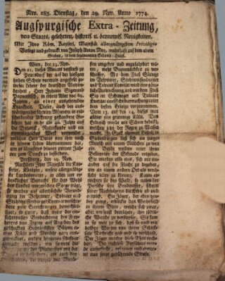 Augsburgische Ordinari Postzeitung von Staats-, gelehrten, historisch- u. ökonomischen Neuigkeiten (Augsburger Postzeitung) Dienstag 29. November 1774