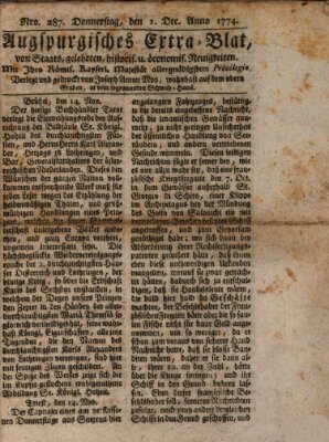 Augsburgische Ordinari Postzeitung von Staats-, gelehrten, historisch- u. ökonomischen Neuigkeiten (Augsburger Postzeitung) Donnerstag 1. Dezember 1774