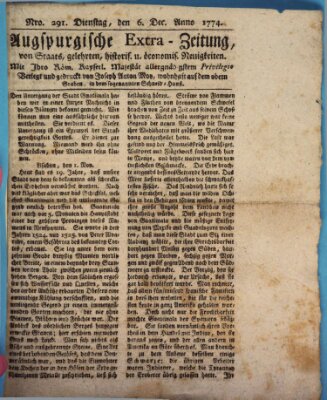 Augsburgische Ordinari Postzeitung von Staats-, gelehrten, historisch- u. ökonomischen Neuigkeiten (Augsburger Postzeitung) Dienstag 6. Dezember 1774