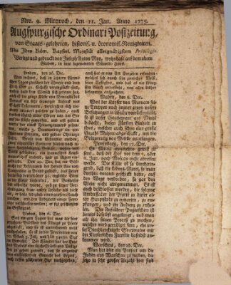 Augsburgische Ordinari Postzeitung von Staats-, gelehrten, historisch- u. ökonomischen Neuigkeiten (Augsburger Postzeitung) Mittwoch 11. Januar 1775