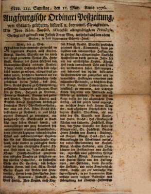 Augsburgische Ordinari Postzeitung von Staats-, gelehrten, historisch- u. ökonomischen Neuigkeiten (Augsburger Postzeitung) Samstag 11. Mai 1776