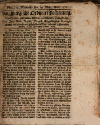 Augsburgische Ordinari Postzeitung von Staats-, gelehrten, historisch- u. ökonomischen Neuigkeiten (Augsburger Postzeitung) Mittwoch 29. Mai 1776