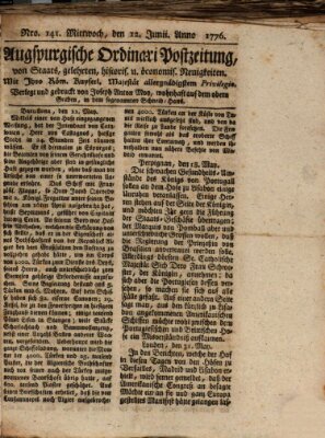 Augsburgische Ordinari Postzeitung von Staats-, gelehrten, historisch- u. ökonomischen Neuigkeiten (Augsburger Postzeitung) Mittwoch 12. Juni 1776