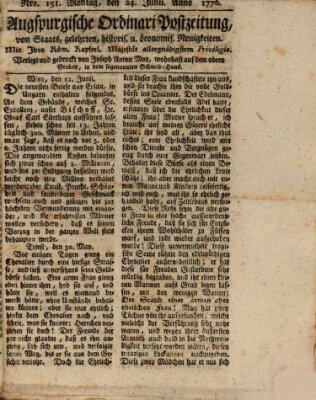 Augsburgische Ordinari Postzeitung von Staats-, gelehrten, historisch- u. ökonomischen Neuigkeiten (Augsburger Postzeitung) Montag 24. Juni 1776