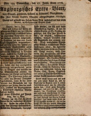 Augsburgische Ordinari Postzeitung von Staats-, gelehrten, historisch- u. ökonomischen Neuigkeiten (Augsburger Postzeitung) Donnerstag 27. Juni 1776