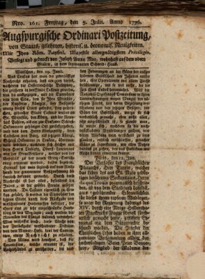 Augsburgische Ordinari Postzeitung von Staats-, gelehrten, historisch- u. ökonomischen Neuigkeiten (Augsburger Postzeitung) Freitag 5. Juli 1776