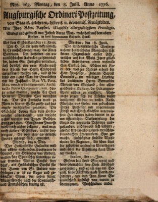 Augsburgische Ordinari Postzeitung von Staats-, gelehrten, historisch- u. ökonomischen Neuigkeiten (Augsburger Postzeitung) Montag 8. Juli 1776