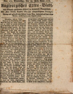 Augsburgische Ordinari Postzeitung von Staats-, gelehrten, historisch- u. ökonomischen Neuigkeiten (Augsburger Postzeitung) Donnerstag 18. Juli 1776