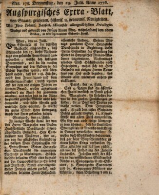 Augsburgische Ordinari Postzeitung von Staats-, gelehrten, historisch- u. ökonomischen Neuigkeiten (Augsburger Postzeitung) Donnerstag 25. Juli 1776