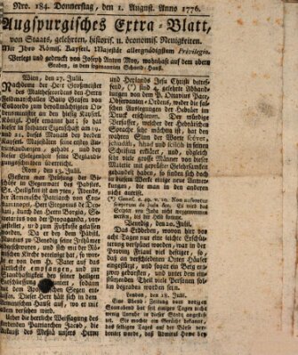 Augsburgische Ordinari Postzeitung von Staats-, gelehrten, historisch- u. ökonomischen Neuigkeiten (Augsburger Postzeitung) Donnerstag 1. August 1776