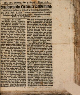 Augsburgische Ordinari Postzeitung von Staats-, gelehrten, historisch- u. ökonomischen Neuigkeiten (Augsburger Postzeitung) Montag 5. August 1776