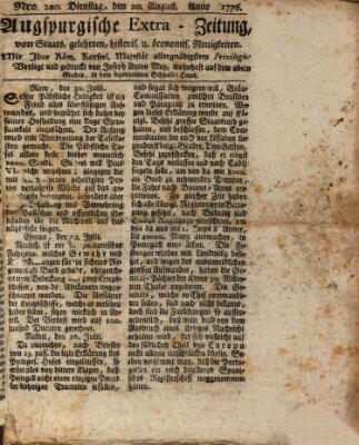 Augsburgische Ordinari Postzeitung von Staats-, gelehrten, historisch- u. ökonomischen Neuigkeiten (Augsburger Postzeitung) Dienstag 20. August 1776