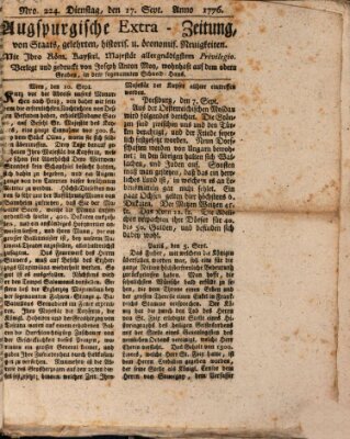 Augsburgische Ordinari Postzeitung von Staats-, gelehrten, historisch- u. ökonomischen Neuigkeiten (Augsburger Postzeitung) Dienstag 17. September 1776