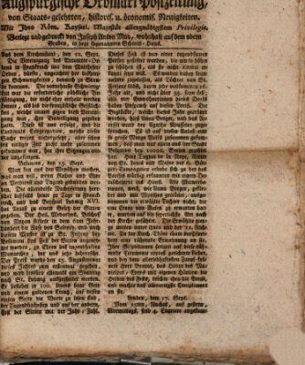 Augsburgische Ordinari Postzeitung von Staats-, gelehrten, historisch- u. ökonomischen Neuigkeiten (Augsburger Postzeitung) Samstag 28. September 1776