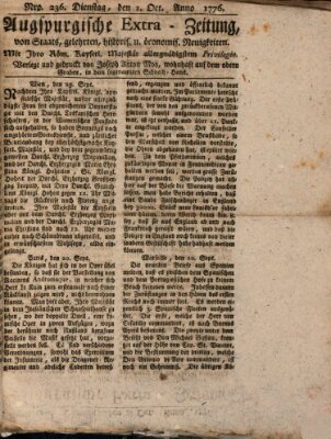 Augsburgische Ordinari Postzeitung von Staats-, gelehrten, historisch- u. ökonomischen Neuigkeiten (Augsburger Postzeitung) Dienstag 1. Oktober 1776