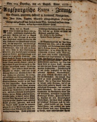 Augsburgische Ordinari Postzeitung von Staats-, gelehrten, historisch- u. ökonomischen Neuigkeiten (Augsburger Postzeitung) Dienstag 26. August 1777