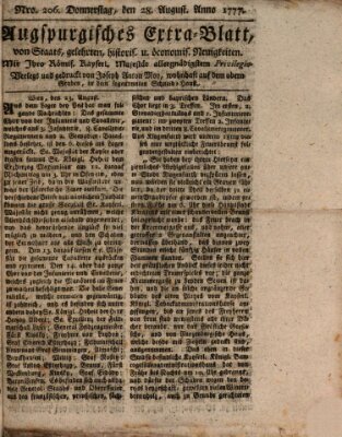 Augsburgische Ordinari Postzeitung von Staats-, gelehrten, historisch- u. ökonomischen Neuigkeiten (Augsburger Postzeitung) Donnerstag 28. August 1777