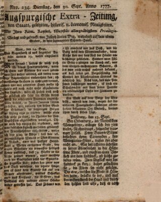 Augsburgische Ordinari Postzeitung von Staats-, gelehrten, historisch- u. ökonomischen Neuigkeiten (Augsburger Postzeitung) Dienstag 30. September 1777