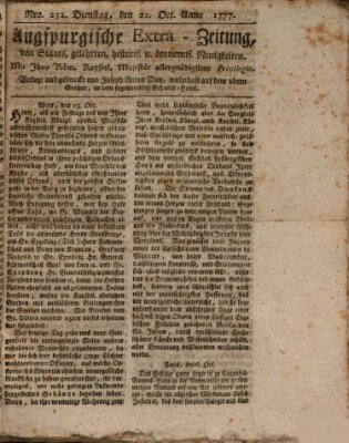 Augsburgische Ordinari Postzeitung von Staats-, gelehrten, historisch- u. ökonomischen Neuigkeiten (Augsburger Postzeitung) Dienstag 21. Oktober 1777