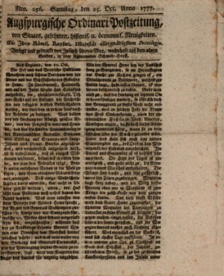 Augsburgische Ordinari Postzeitung von Staats-, gelehrten, historisch- u. ökonomischen Neuigkeiten (Augsburger Postzeitung) Samstag 25. Oktober 1777