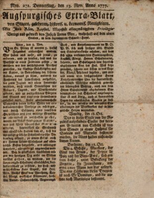 Augsburgische Ordinari Postzeitung von Staats-, gelehrten, historisch- u. ökonomischen Neuigkeiten (Augsburger Postzeitung) Donnerstag 13. November 1777