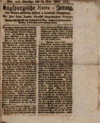 Augsburgische Ordinari Postzeitung von Staats-, gelehrten, historisch- u. ökonomischen Neuigkeiten (Augsburger Postzeitung) Dienstag 18. November 1777