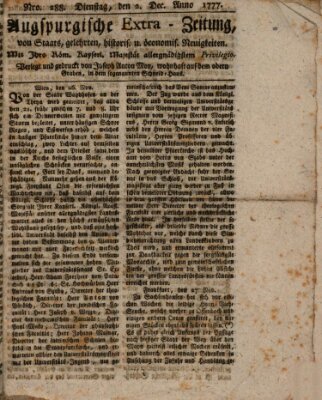 Augsburgische Ordinari Postzeitung von Staats-, gelehrten, historisch- u. ökonomischen Neuigkeiten (Augsburger Postzeitung) Dienstag 2. Dezember 1777