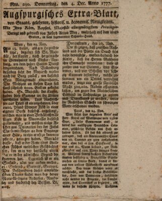 Augsburgische Ordinari Postzeitung von Staats-, gelehrten, historisch- u. ökonomischen Neuigkeiten (Augsburger Postzeitung) Donnerstag 4. Dezember 1777