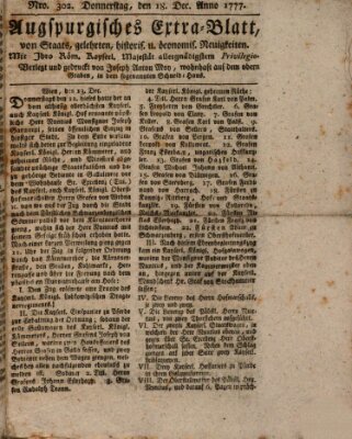 Augsburgische Ordinari Postzeitung von Staats-, gelehrten, historisch- u. ökonomischen Neuigkeiten (Augsburger Postzeitung) Donnerstag 18. Dezember 1777