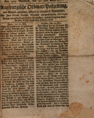 Augsburgische Ordinari Postzeitung von Staats-, gelehrten, historisch- u. ökonomischen Neuigkeiten (Augsburger Postzeitung) Mittwoch 31. Dezember 1777