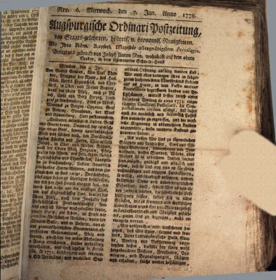 Augsburgische Ordinari Postzeitung von Staats-, gelehrten, historisch- u. ökonomischen Neuigkeiten (Augsburger Postzeitung) Mittwoch 7. Januar 1778