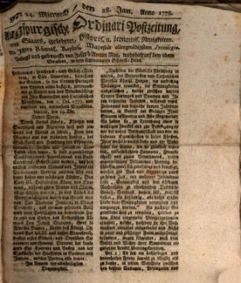 Augsburgische Ordinari Postzeitung von Staats-, gelehrten, historisch- u. ökonomischen Neuigkeiten (Augsburger Postzeitung) Mittwoch 28. Januar 1778