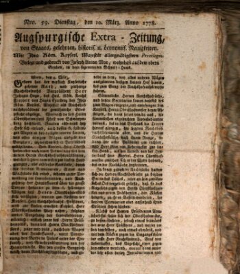 Augsburgische Ordinari Postzeitung von Staats-, gelehrten, historisch- u. ökonomischen Neuigkeiten (Augsburger Postzeitung) Dienstag 10. März 1778