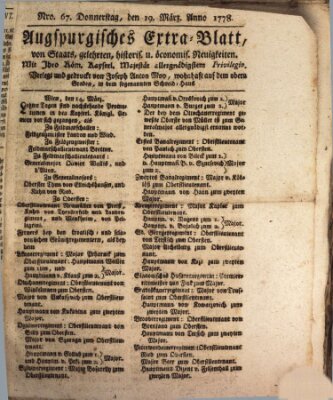 Augsburgische Ordinari Postzeitung von Staats-, gelehrten, historisch- u. ökonomischen Neuigkeiten (Augsburger Postzeitung) Donnerstag 19. März 1778